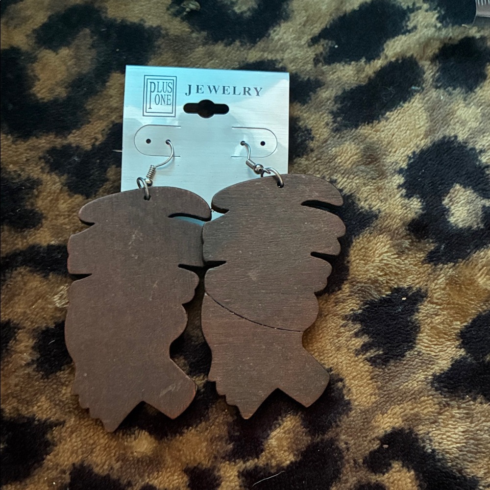 Brown Wooden African Headwrap Earrings